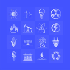 Sticker - Energy gradient icons set on blue background