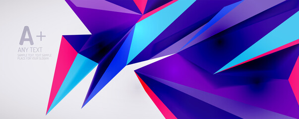 Vector triangle geometric backgrounds. Low poly 3d shape on light backdrop. Vector illustration for covers, banners, flyers and posters and other designs