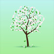 © Elena Nikolaeva - Delicate spring tree with green leaves and light pink flowers.Vector botanical illustration of blooming sakura.For postcards,webs,child books,printables and others.