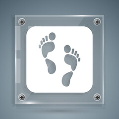 Wall Mural - White Human footprint icon isolated on grey background. Trace of human foot. Square glass panels. Vector.