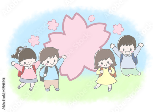かわいい小学生4人と大きな桜の花の春の入学進級手描き風イラスト Ilustracion De Stock Adobe Stock かわいい小学生4人と大きな桜の花の春の入学進級手描き風イラスト Ilustracion De Stock Adobe Stock