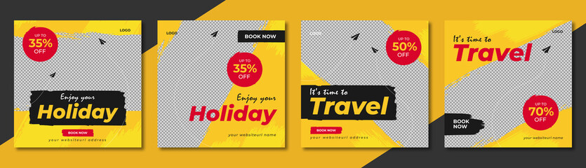 Wall Mural - creative travel sale social media post template design. travelling business offer promotion flyer or