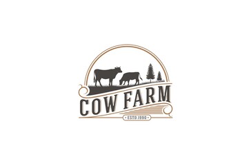 Wall Mural - cow farm logos complete with lush cow vectors and grasses