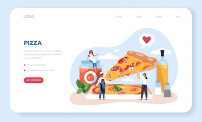 Wall Mural - pizza maker web banner or landing page. chef cooking tasty delicious pizza.