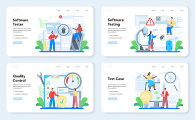 Wall Mural - software testing web banner or landing page set. application or website