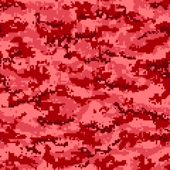 Wall Mural - Red monochrome digital camouflage seamless pattern. Vector