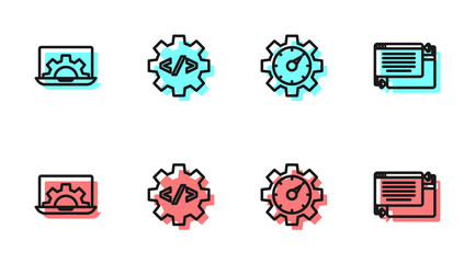 Set line Website statistic, development, Front end and UI or UX design icon. Vector.