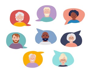 Wall Mural - people in speech bubbles. neighborhood chat, remote communication diverse persons vector concept. il