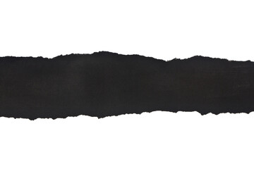 Black torn paper isolated on white background close-up.