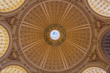 Rotunda Ceiling In The Reading Room On The Library Of Congress In Washington Dc.