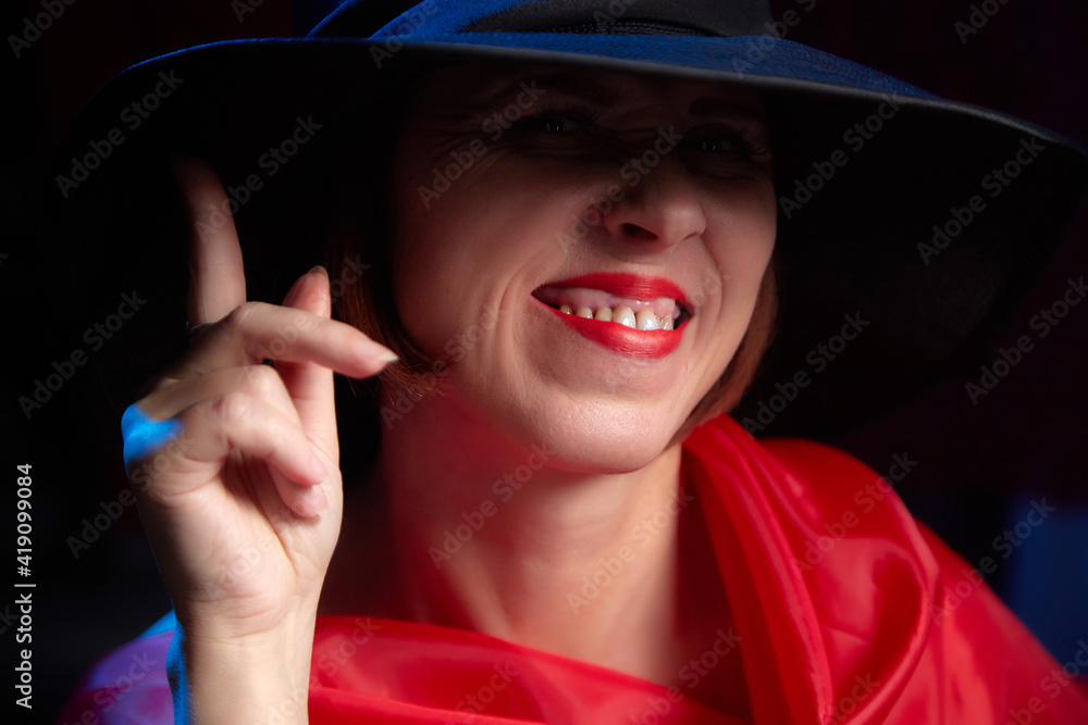 Portrait of ugle middle-aged woman with hat and red dress. Ugly model looking as lady posing in studio. Stock Photo | Adobe Stock Portrait of ugle middle-aged woman with hat and red dress. Ugly model looking as lady posing in studio. Stock Photo | Adobe Stock