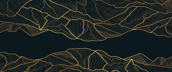mountain line art background, luxury gold wallpaper design for cover, invitation background, packagi