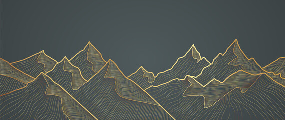 mountain line art background, luxury gold wallpaper design for cover, invitation background, packagi