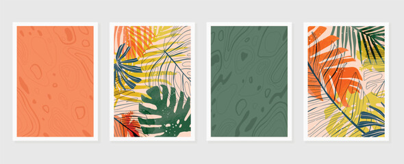 abstract art nature background vector. modern shape line art wallpaper. boho foliage botanical tropi