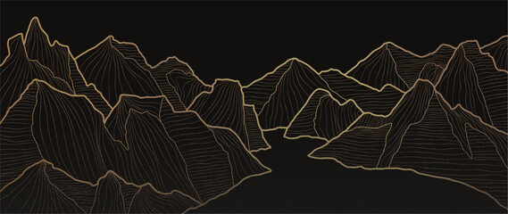 Wall Mural - mountain line art background, luxury gold wallpaper design for cover, invitation background, packagi