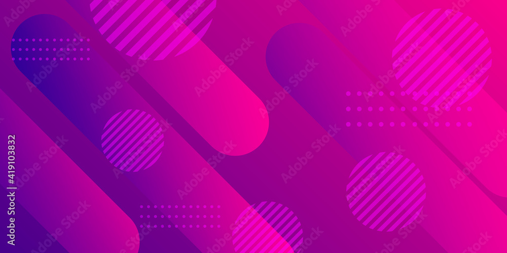 Modern abstract magenta pink purple geometric background with halftone, circle, rounded rectangle and dots. - obrazy, fototapety, plakaty 