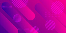 Modern Abstract Magenta Pink Purple Geometric Background With Halftone, Circle, Rounded Rectangle And Dots.