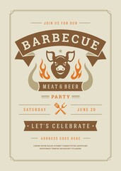 Wall Mural - Barbecue party invitation flyer or poster design vector template