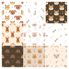 Set of animal patterns in boho style. Vector illustration.