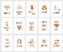 Set Of Posters With Animal Faces And Lettering Phrases. Vector Illustration.