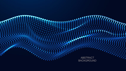 Abstract blue background. Big data. Abstract blue wave flow from particles.Vector technology and science background.