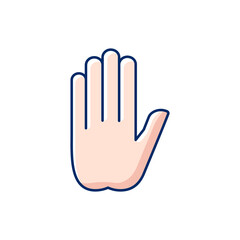 Wall Mural - Stop gesture RGB color icon. Prohibition of something. Palm of a hand with five fingers. Communication elements. Rhetorical devices. Strict ban on certain action. Isolated vector illustration