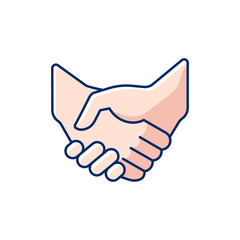 Wall Mural - Handshake RGB color icon. Successful business deal. Communication elements. Partnerships. Mutually beneficial deal. Reaching agreement. Gesture of courtesy. Isolated vector illustration