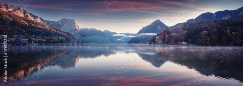 Canvas Print Impressively beautiful Fairy-tale mountain lake in Austrian Alps