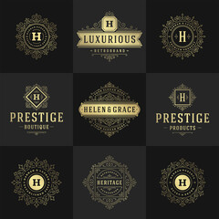 vintage logos and monograms set elegant flourishes line art graceful ornaments victorian style vecto