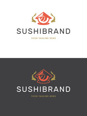 Wall Mural - Sushi restaurant emblem logo template vector illustration.