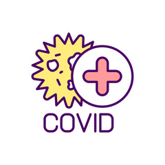 Sticker - Coronavirus infection RGB color icon. Respiratory tract infection. Prevention and treatment. Syndrome and symptoms. Vaccination and diseases. Problems with health. Isolated vector illustration