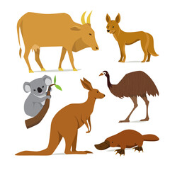 Wall Mural - Big set of mammal animals of Australia in flat style