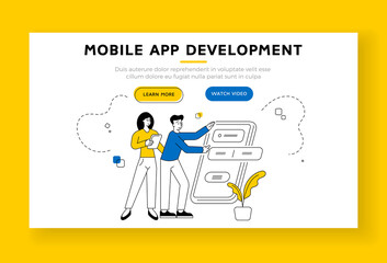 Wall Mural - mobile app development banner template. lie art vector illustration