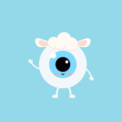 Wall Mural - Easter cute eye ball in sheep costume icon. Ophthalmology easter eyeball character with lamb sheep's ears and wool on head. Flat design cartoon style vector vision clip art illustration.