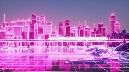 Wall Mural - Futuristic digital smart city. Business and technology concept, 3d illustration