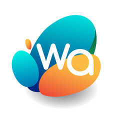 Letter WA logo with colorful splash background, letter combination logo design for creative industry, web, business and company.