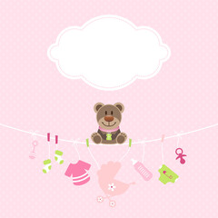 Sticker - Teddy & Hängende Babyicons Mädchen Wolke Punkte Pink/Grün