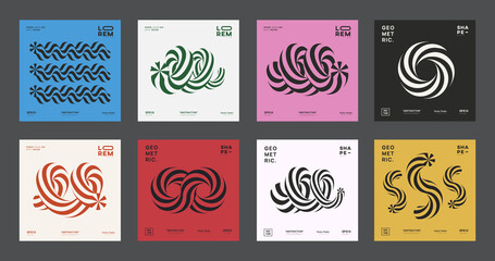 Aufkleber - Set of Abstract Optical Illusion 3d Shapes. Modern Geometric Covers. Trendy vector elements.