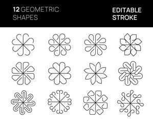 Leinwandbilder - Linear Geometric Flower Logos with Editable Stroke. Abstract shapes. Logotype elements.
