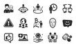 © blankstock - Global business, Smile face and Face biometrics icons simple set. Like, Friends couple and Move gesture signs. Bitcoin project, Medical help and Customer satisfaction symbols. Flat icons set. Vector