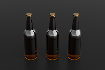 Wall Mural - Three beer bottles 500ml mock up on black background.