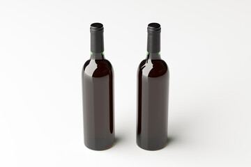 Wall Mural - Two red wine bottle 750ml mock up on white background.