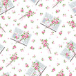 Seamless pattern with letters and bouquets of flowers. Suitable for textiles and typography.