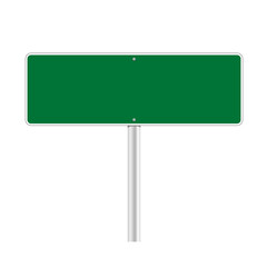 Road green traffic sign. Mockup - blank board with place for text, information and direction. Vector illustration isolated on white background.