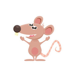 Vector cartoon funny mouse animal isolated on white background. Little cute smiling mice character