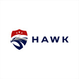 Fototapeta Zachód słońca - hawk shield strong logo design
