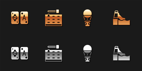 Sticker - Set Tarot cards, Arcade game machine, Hot air balloon and Water slide icon. Vector.