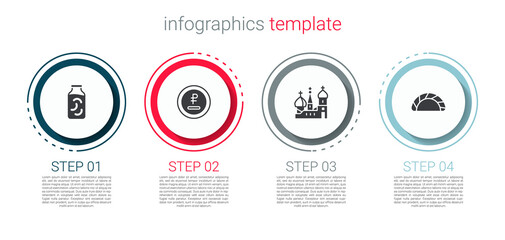 Poster - Set Pickled cucumbers in a jar, Rouble, ruble currency, Saint Basil's Cathedral and Dumpling. Business infographic template. Vector.