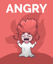 Cute Cartoon Little Girl With Red Hair Angry And Mad, Her Hair Start Floating Up Represent Her Anger. Suited For Podcast Album Cover, Spotify, Sale, Advertising, Postcard, Vector, Wallpaper, Etc.