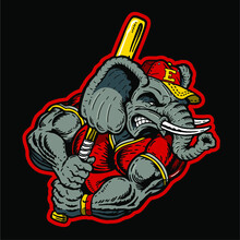 Muscular Elephant Baseball Player Team Design For School, College Or League